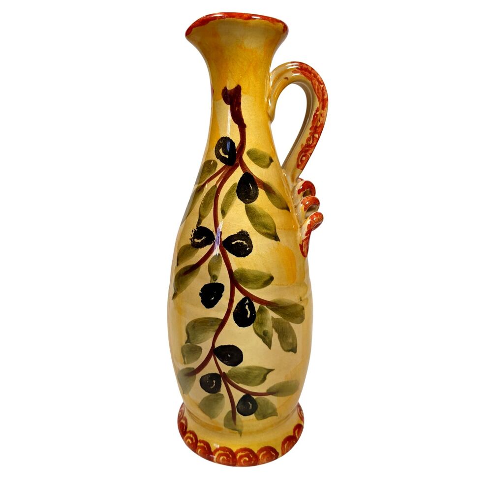 Italia Ars Pitcher Cruet Tuscan Olive Art Pottery Signed Vintage 90s Cottagecore